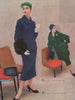 Grass green cowl-collared coat; Blue sapphire suit. Fashion. BRITISH VOGUE 1955