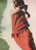 Buttoned linen shift, coral, by Fredrica Starke. Fashion. BRITISH VOGUE 1963