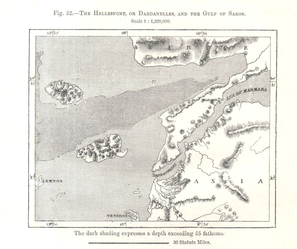 Hellespont / Dardanelles & Gulf of Saros. Samothrace. Turkey. Sketch ...
