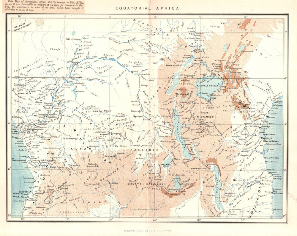 Equatorial / Central Africa. Congo Tanzania Uganda Kenya Angola Zambia 1885 map