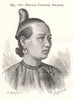 Female Coiffure, Shantou. China 1885 old antique vintage print picture