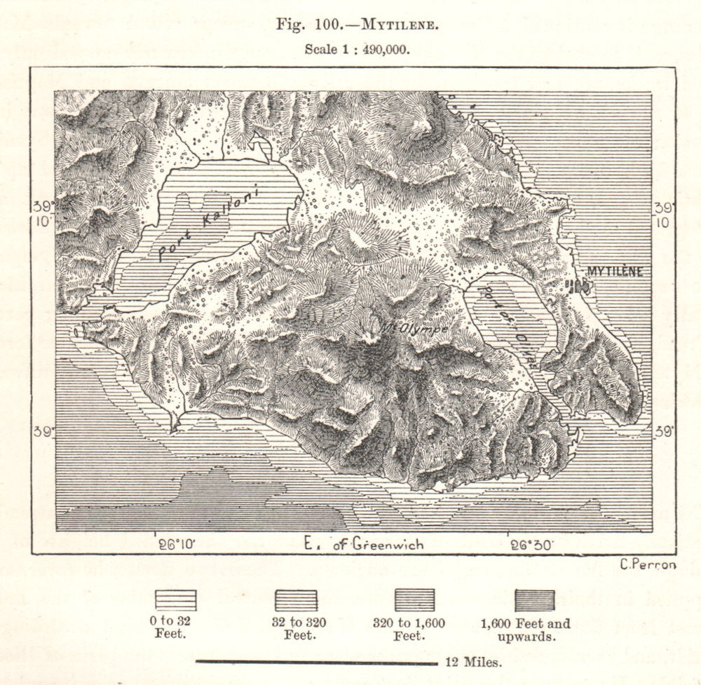 Mytilene. Lesbos. Greece. Sketch map 1885 old antique vintage plan ...