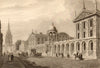 South front of Queens College, Oxford, by John Le Keux 1837 old antique print