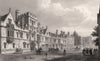 South front of All Souls College, Oxford, by John Le Keux 1837 old print