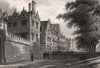 Front of Saint John's College, Oxford, by John Le Keux 1837 old antique print
