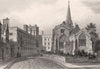 View of Pembroke College, Oxford, by John Le Keux 1837 old antique print