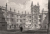 Quadrangle of the Schools, Oxford, by John Le Keux 1837 old antique print