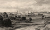 View of Oxford from the Abingdon Road, Oxford, by John Le Keux 1837 old print