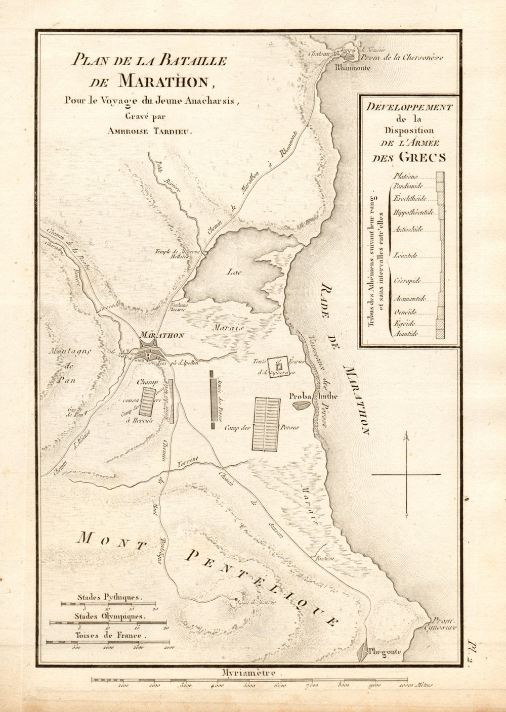 BATTLE OF MARATHON. "Plan de la bataille de Marathon". TARDIEU 1832 old map