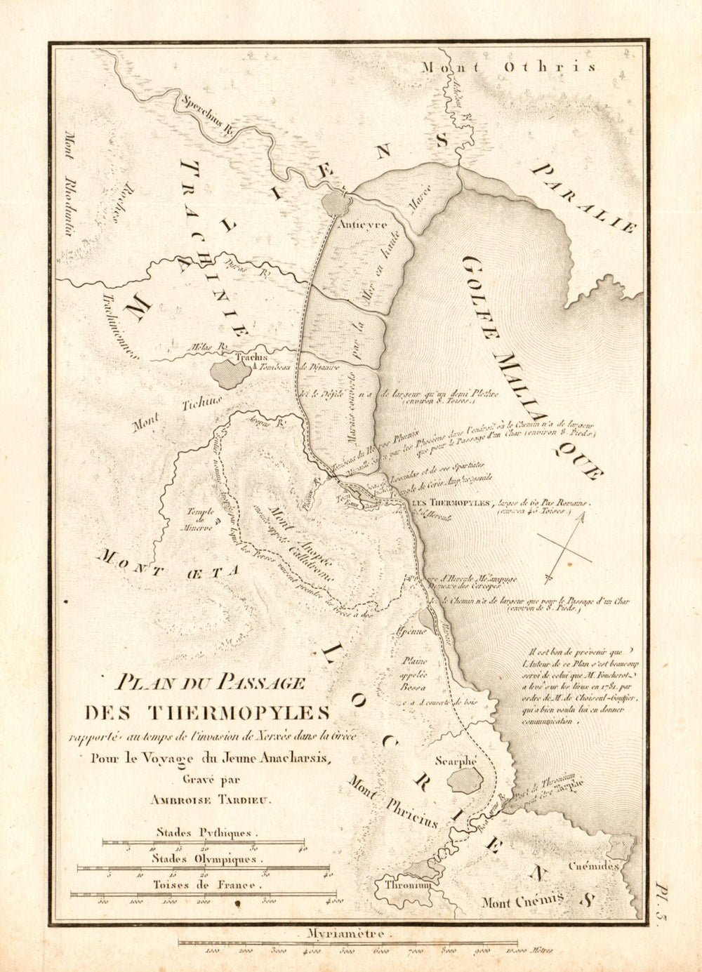 BATTLE OF THERMOPYLAE 480BC Persian invasion of Greece. Xerxes. TARDIEU 1832 map