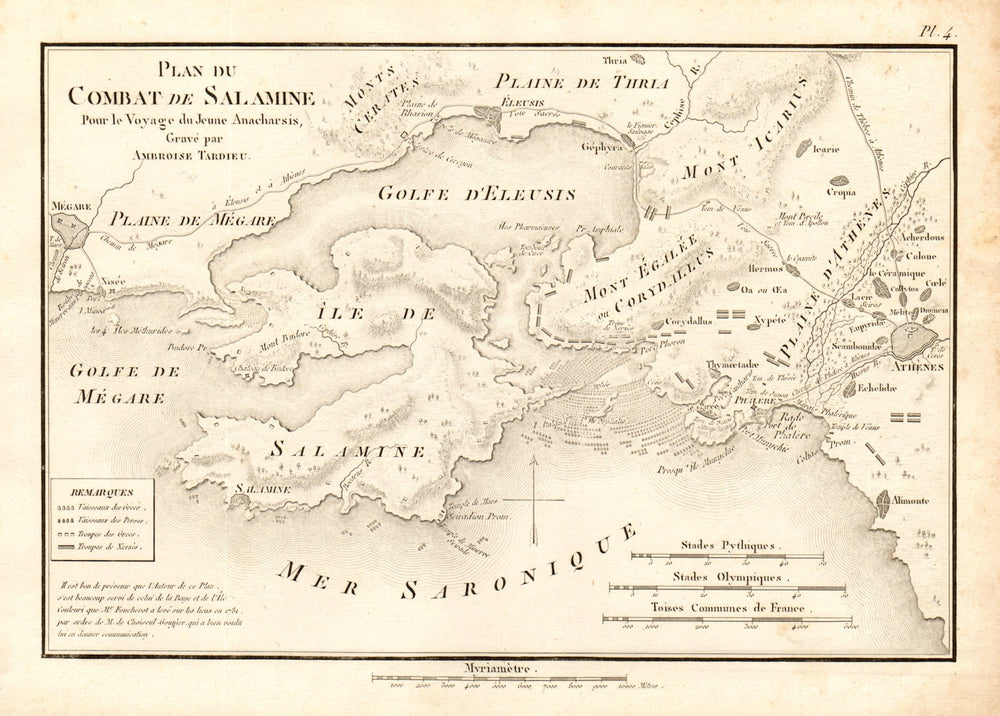 BATTLE OF SALAMIS 480BC. "Combat de Salamine". Greece. Athens. TARDIEU 1832 map