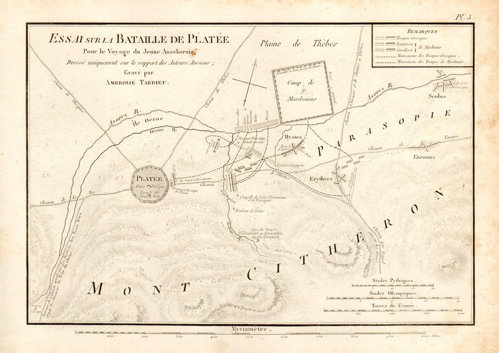 BATTLE OF PLATAEA 479BC. Bataille de Platée. Greece Xerxes. TARDIEU 1832 map