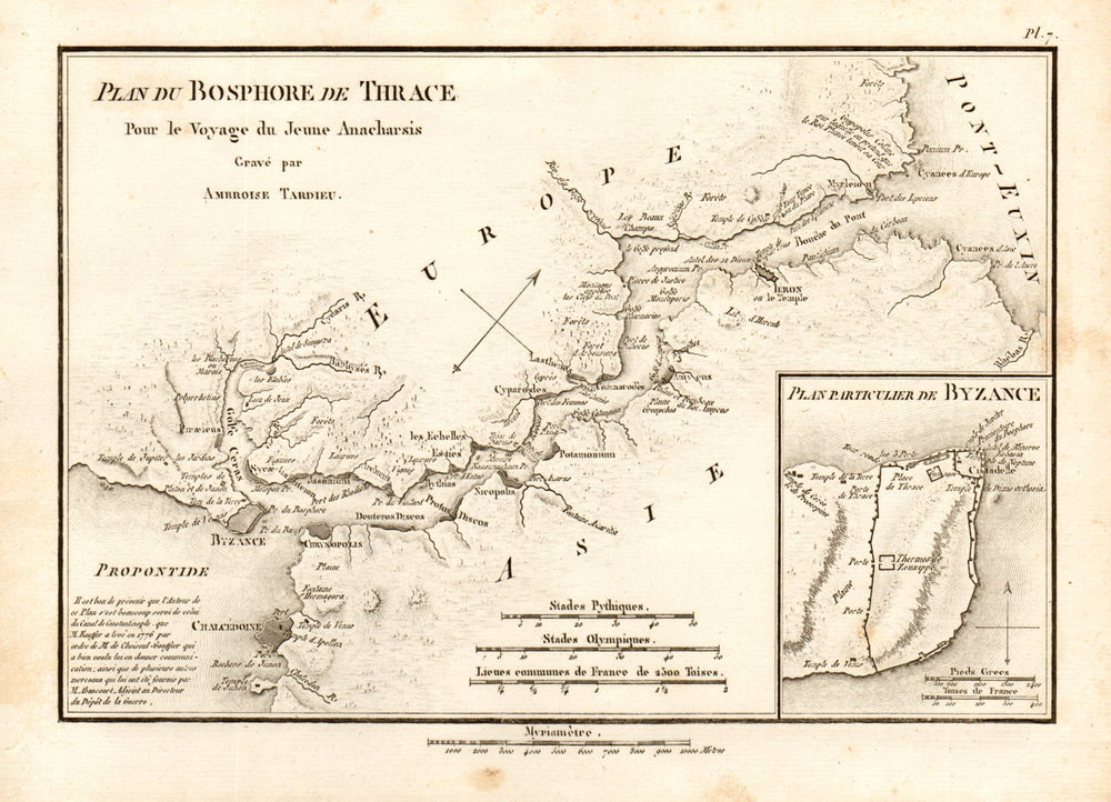 BOSPHORUS. Bosphore de Thrace Byzantium Istanbul Ancient Turkey TARDIEU 1832 map