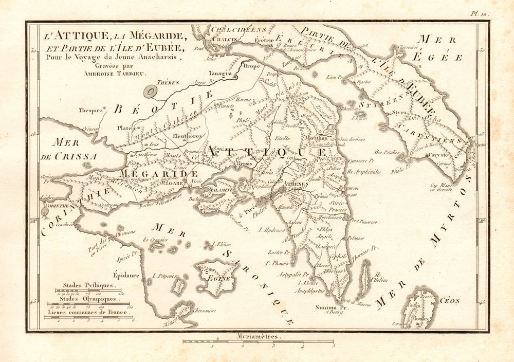 ATTICA, MEGARIS & EUBOEA. "L'Attique, la Mégaride &… Eubée". TARDIEU 1832 map