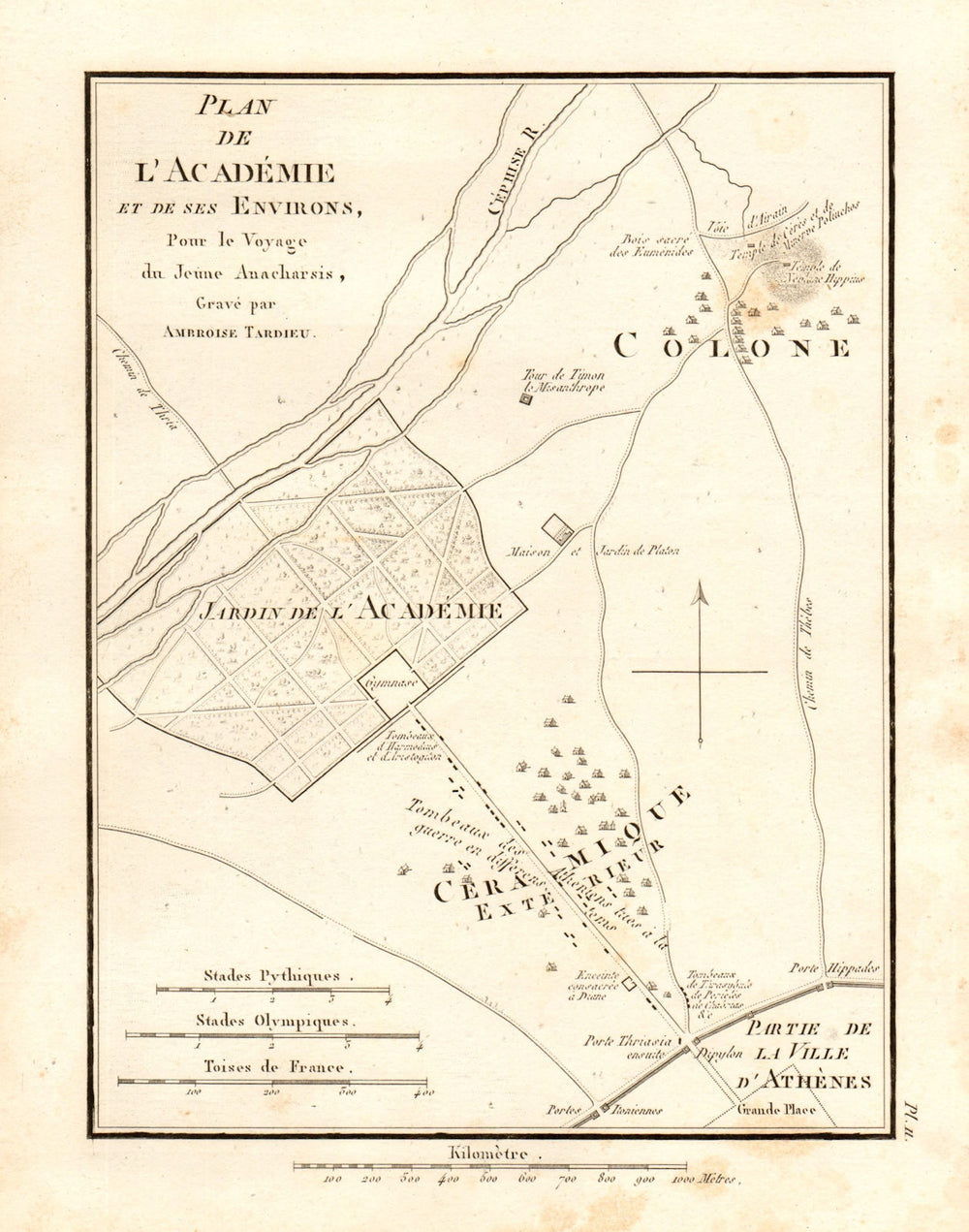 PLATONIC ACADEMY. Plan de l'Académie. Hippeios Colonus. Athens. TARDIEU 1832 map