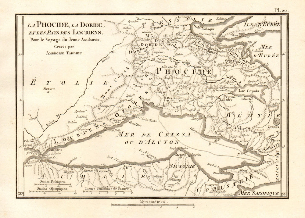 GULF OF CORINTH. Ancient Greece. Phocide Phocis Doride Doris. TARDIEU 1832 map