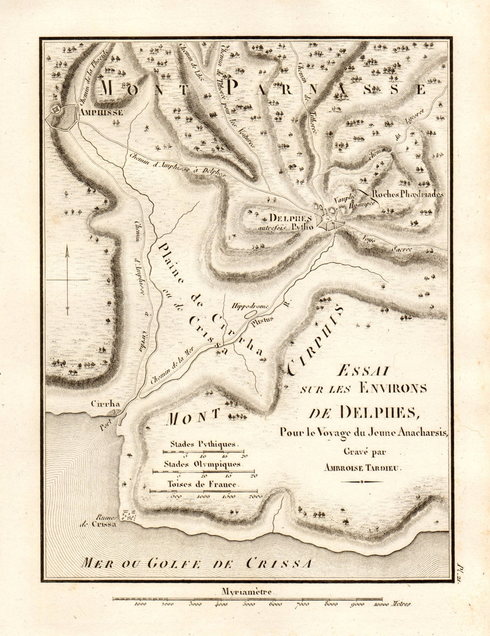 ANCIENT DELPHI environs. "Environs de Delphes". Greece. TARDIEU 1832 old map