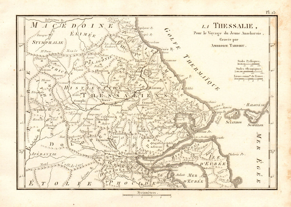 ANCIENT GREECE. "Thessalie". Thessaly Skiathos Skopelos Euboea. TARDIEU 1832 map