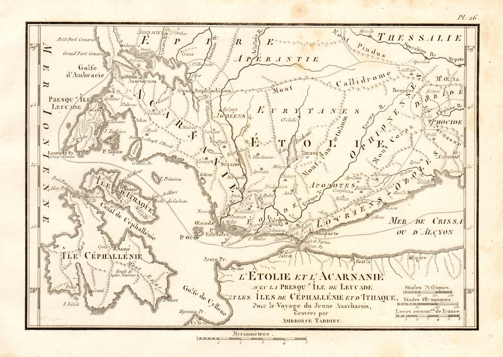 KEFALONIA & ITHAKI "L'Etolie et l'Acarnanie…" Aetolia Acarnania TARDIEU 1832 map