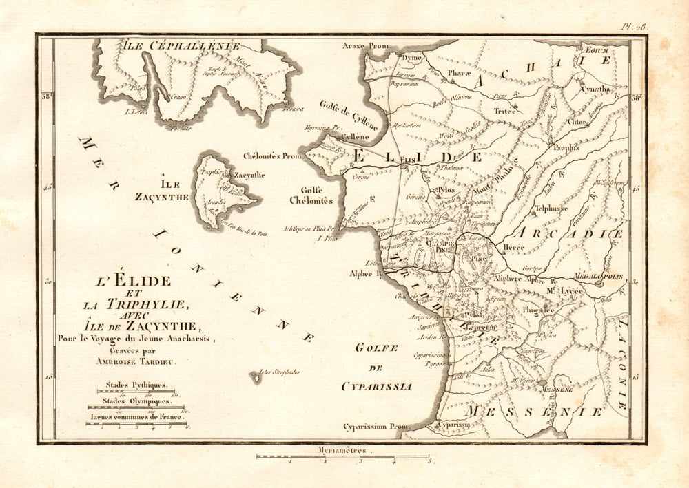 ZAKYNTHOS ZANTE KEFALONIA. Elide, Triphylie & Zacynthe". Elis. TARDIEU 1832 map