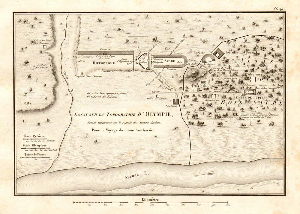 OLYMPIA GREECE plan. "La topographie d'Olympie". Ancient Olympic Games 1832 map