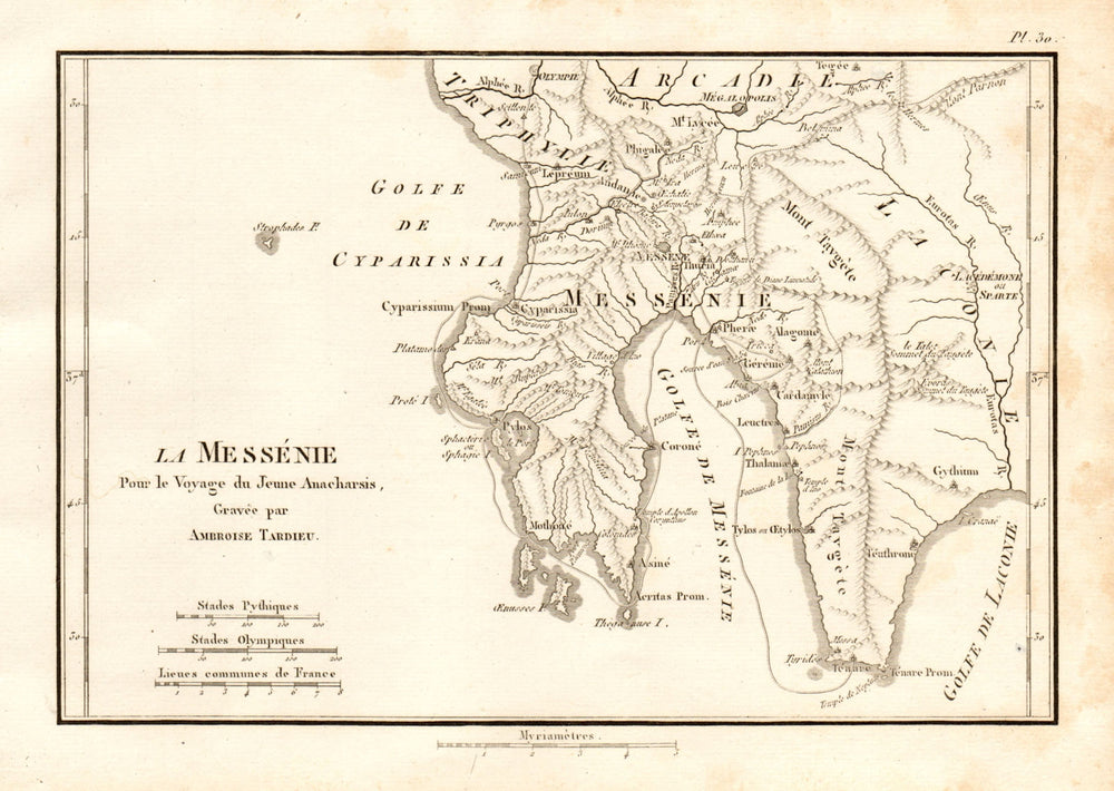 MESSENIAN GULF. Ancient Greece. Messénie. Mani peninsula. TARDIEU 1832 old map