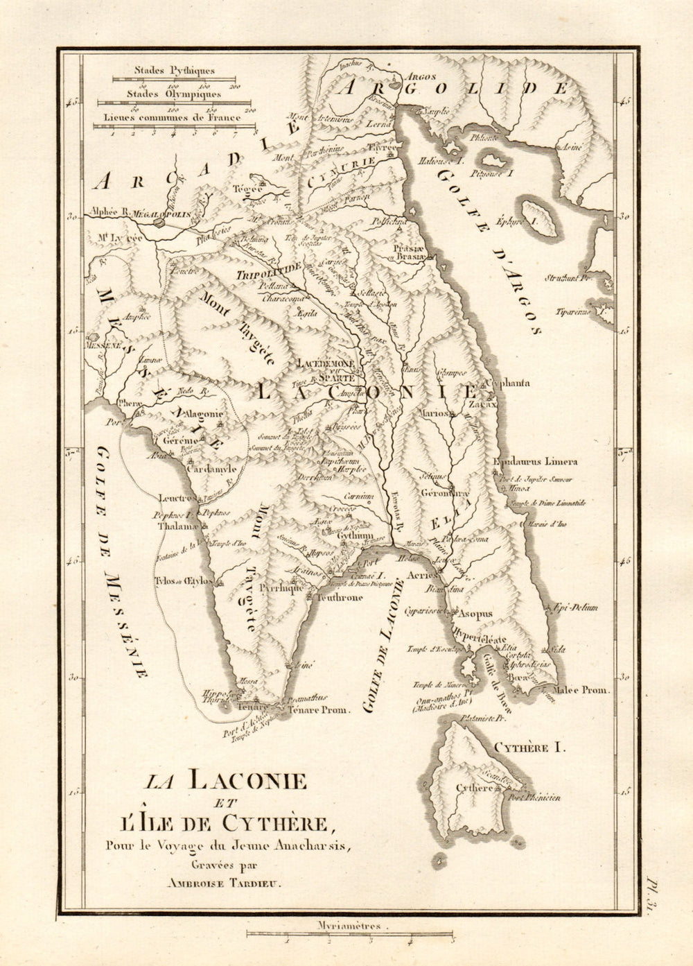 ANCIENT GREECE. Laconie / Laconia & Cythère / Kythira. TARDIEU 1832 old map
