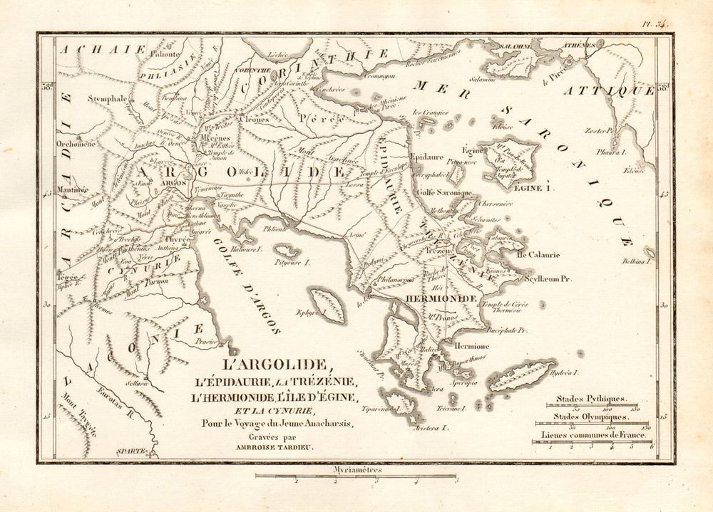 ARGOLIS & SARONIC ISLANDS Salamis Aegina Hydra Agistri Spetses. TARDIEU 1832 map