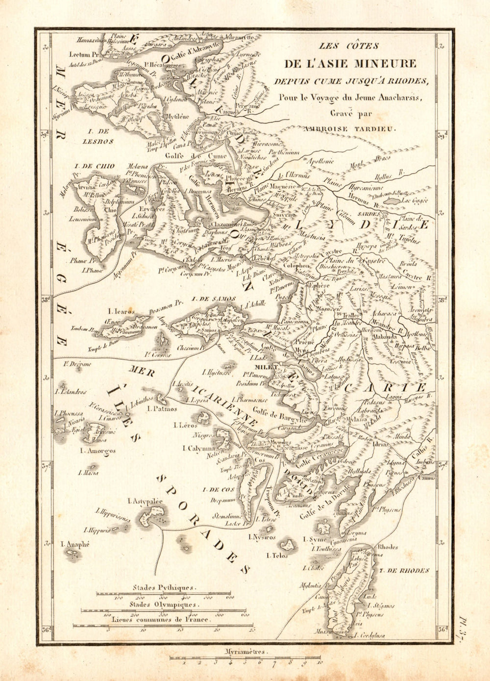 DODECANESE AEGEAN ISLANDS. "Les cotes de L'Asie Mineure…" Turkish coast 1832 map