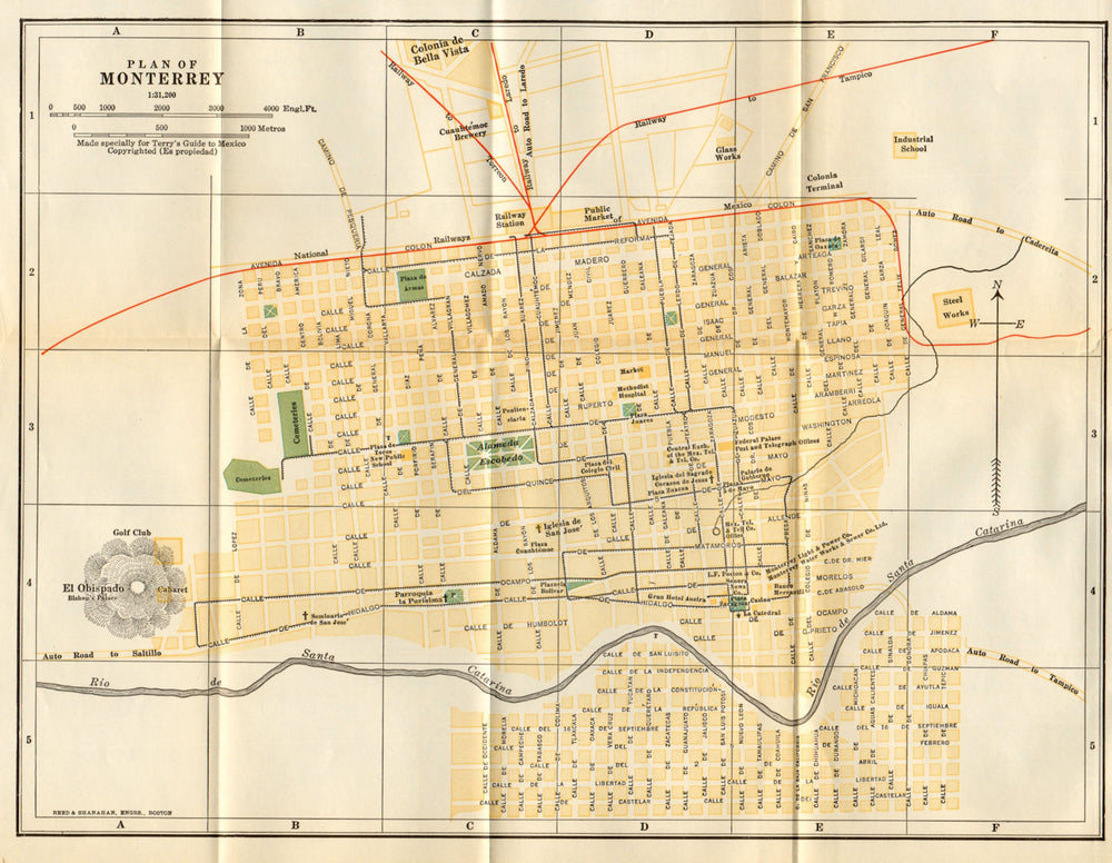 MONTERREY city/town plan. Mexico. Mapa de la ciudad. City/town plan 1935