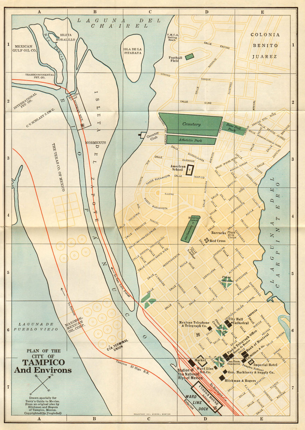 Plan of the city of TAMPICO, Mexico. Mapa de la ciudad. Town plan 1935 old