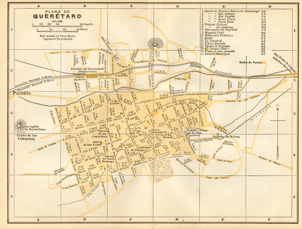 Plano de SANTIAGO DE QUERETARO, Mexico. Mapa de la ciudad. City/town plan 1935