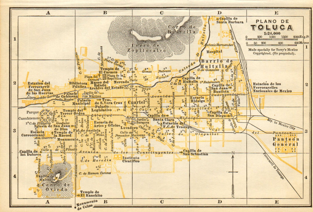 Plano de TOLUCA, Mexico. Mapa de la ciudad. City/town plan 1935 old
