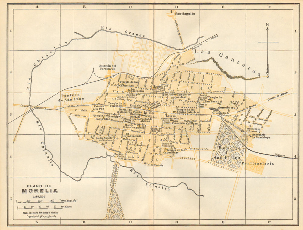 Plano de MORELIA, Mexico. Mapa de la ciudad. City/town plan 1935 old