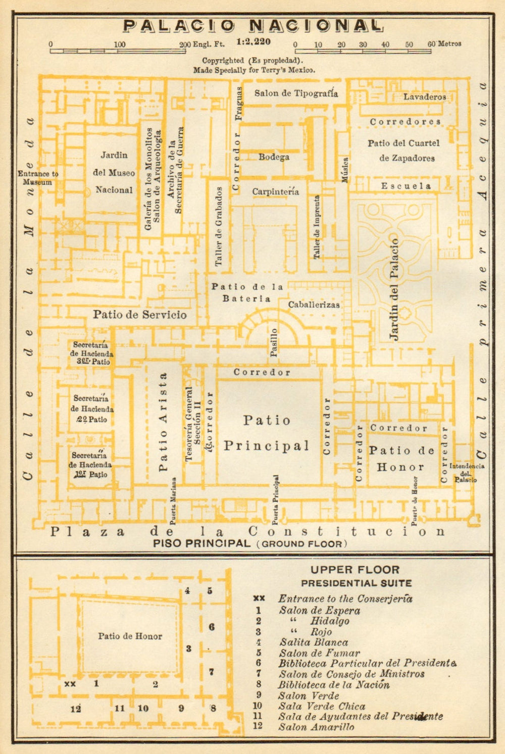 Palacio Nacional, Mexico City 1935 old vintage map plan chart