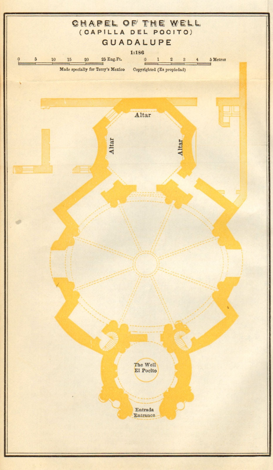 Chapel of the well (Capilla del Pocito) Guadalupe, Mexico City 1935 old map