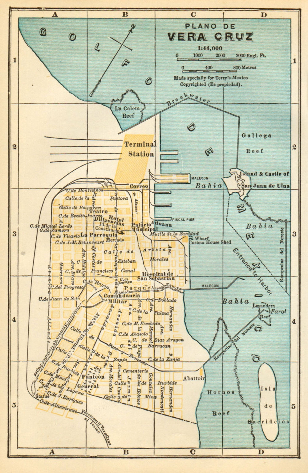 Plano de VERACRUZ, Mexico. Mapa de la ciudad. City/town plan 1935 old