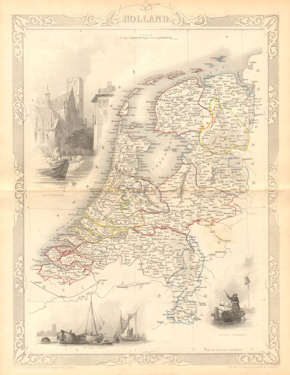 NETHERLANDS. 'Holland'. Provinces. Rotterdam view. TALLIS & RAPKIN c1855 map