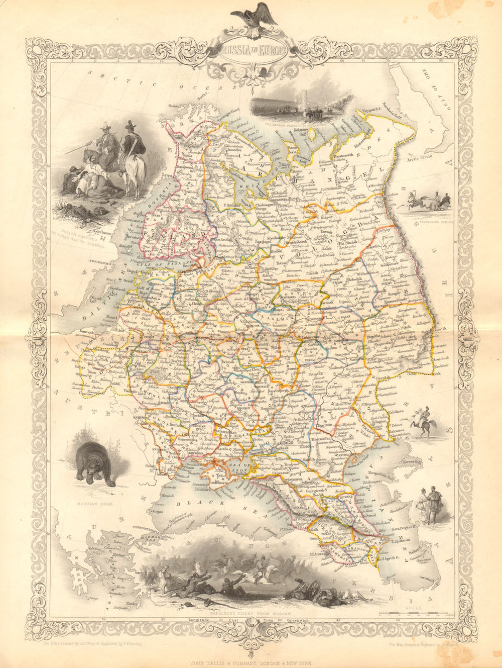 RUSSIA IN EUROPE. Oblasts Ukraine Baltics Finland Poland RAPKIN/TALLIS c1855 map
