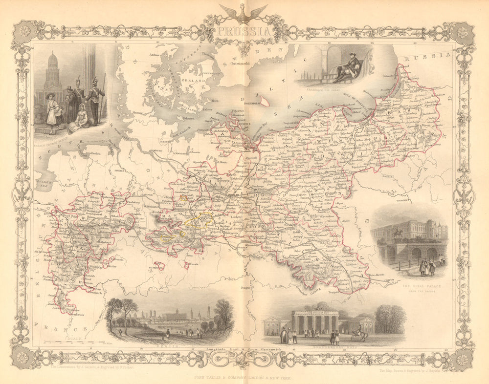 PRUSSIA. Views of Berlin, Brandenburg gate &c. TALLIS & RAPKIN c1855 old map