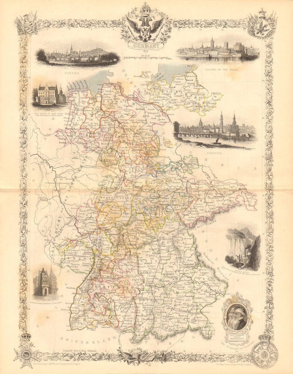 GERMANY with Dresden, Coburg & Hartz silver mines views. RAPKIN/TALLIS c1855 map
