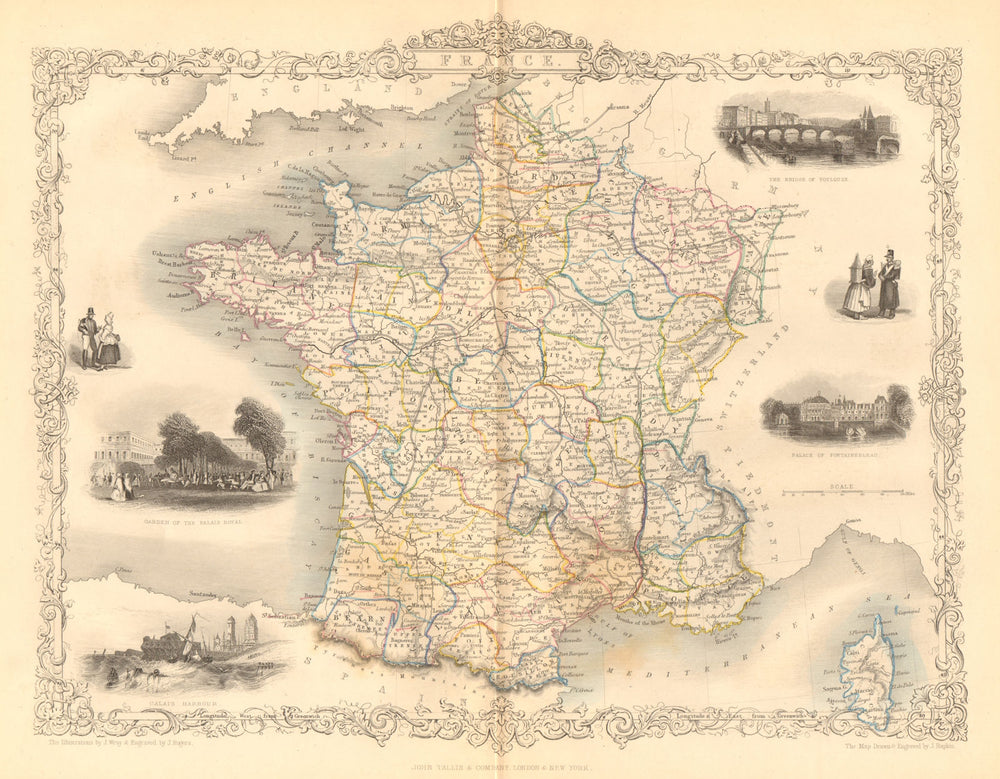 FRANCE. Provinces. Without Comté de Nice & Savoy/Savoie. RAPKIN/TALLIS c1855 map