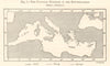 Mediterranean Principal Fisheries sketch map. Coral Tunny Sponge 1885 old