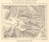 Kazbek and Devdoraki Glaciers. Georgia Russia. Sketch map 1885 old antique