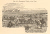 Harvesting wheat in the west. USA Plains. Farming 1885 old antique print