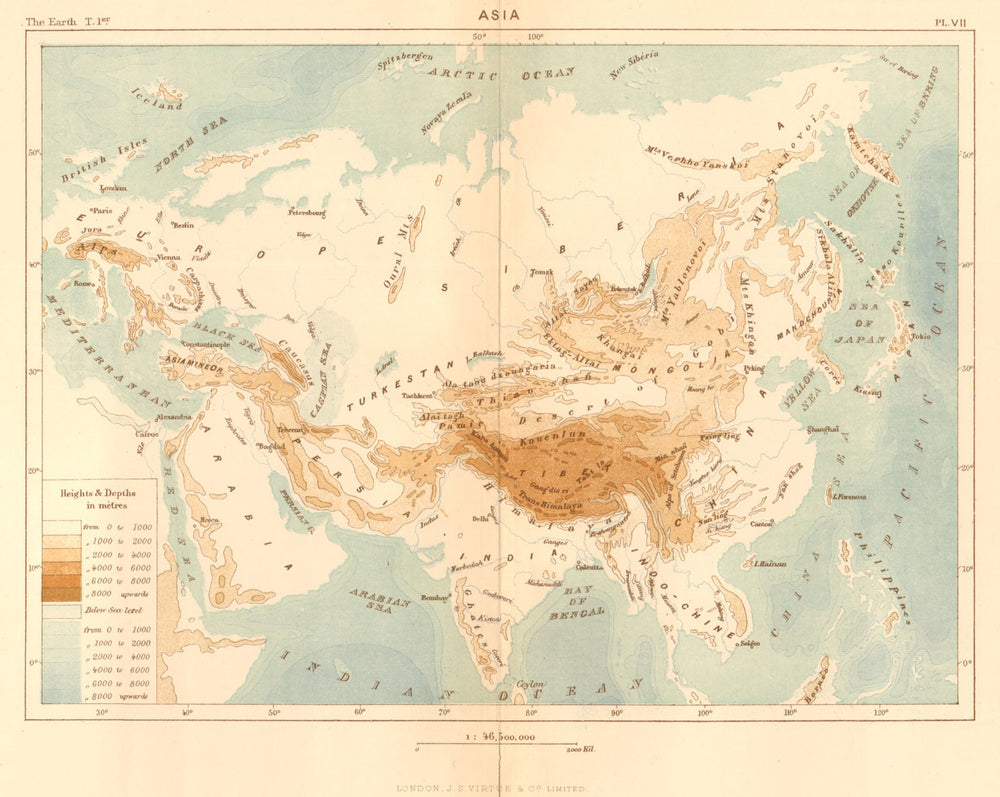 Asia 1886 old antique vintage map plan chart