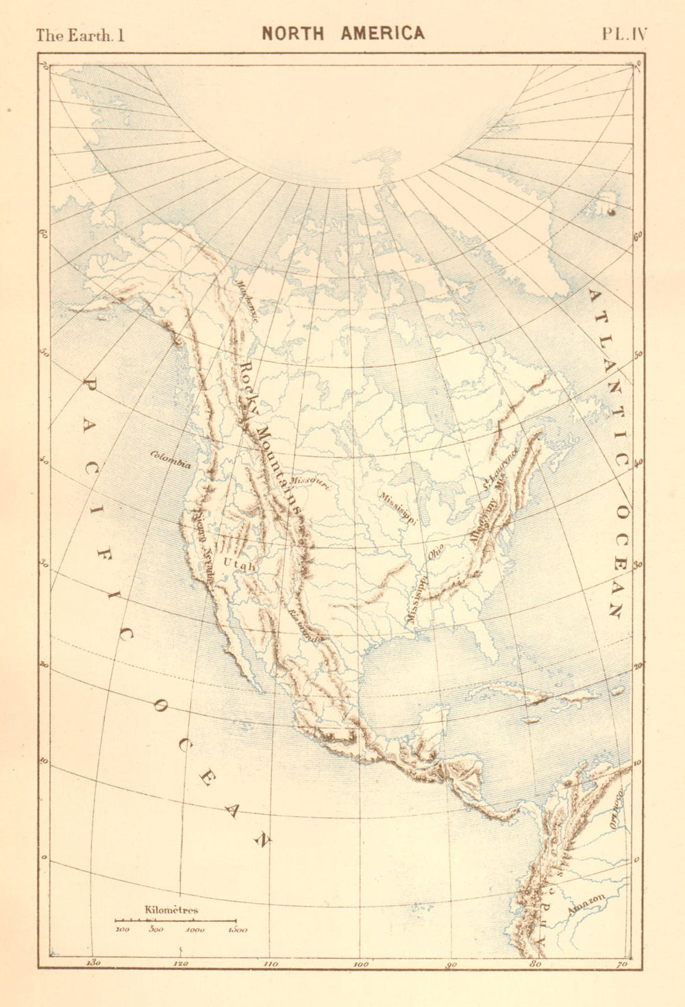 North America. Physical. Mountains & rivers 1886 old antique map plan chart