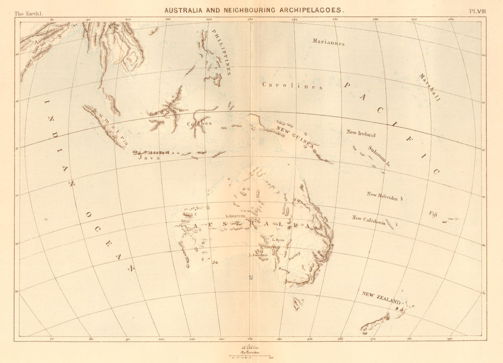 Australia and Neighbouring Archipelagoes. Australasia Melanesia 1886 old map