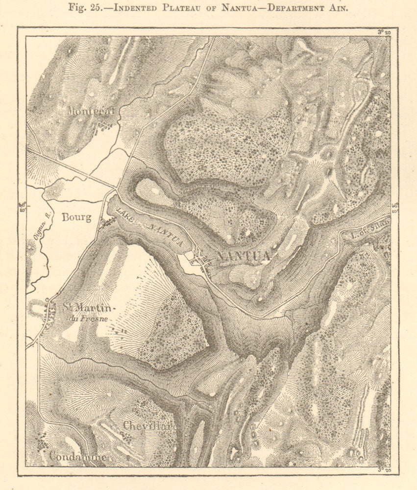 Indented Plateau of Nantua - Department Ain. Sketch map 1886 old antique