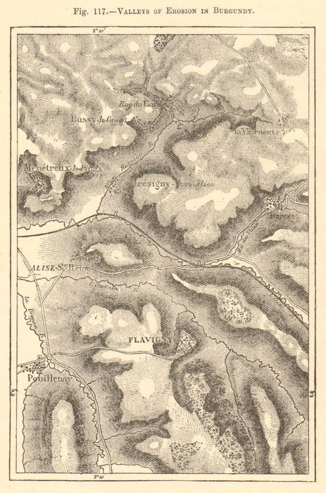 Burgundy valleys. Côte-d'Or. Flavigny-sur-Ozerain Pouillenay. Sketch map 1886
